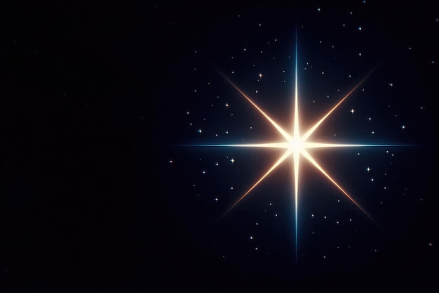 Photo a sparkling star on a black cosmic background space for text