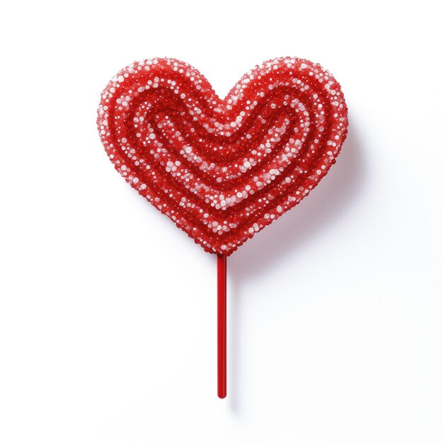 Sparkling Sugar Crusted Candy Cane Heart Lollipop Isolated on White Valentines Day Concept