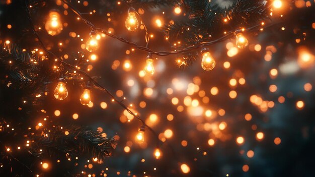 Photo sparkling texture of christmas lights wrapped around a tree with each bulb emitting a warm glowing light 4k hyperrealistic photo