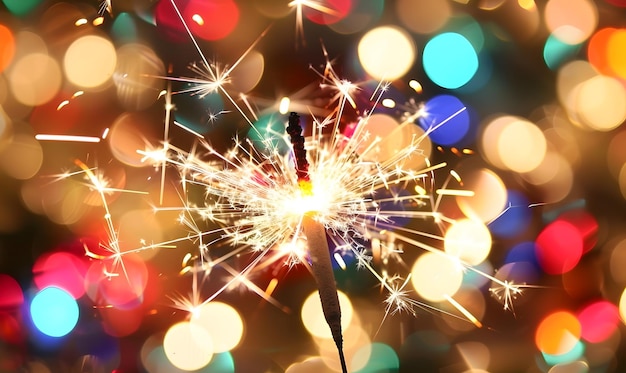 Photo sparkling twinkle of firecrackers and bokeh lights