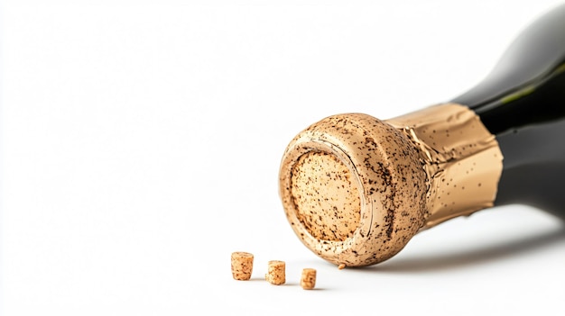 Photo sparkling wine cork and muselet cap on white background