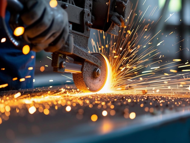 Sparks Fly from Angle Grinder in Workshop