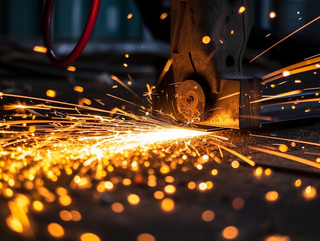 Sparks Fly from Angle Grinder in Workshop