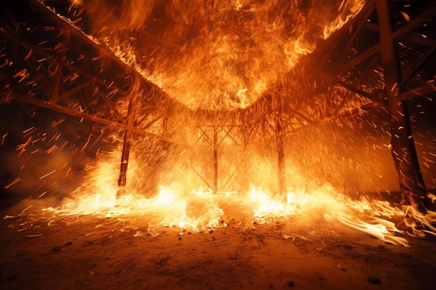 Sparks flying from the flames of a bonfire