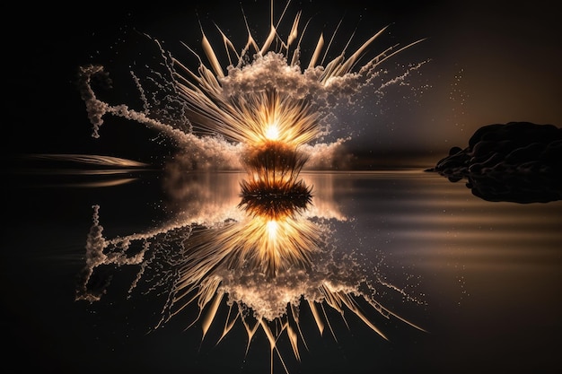 Sparks and reflections in the water