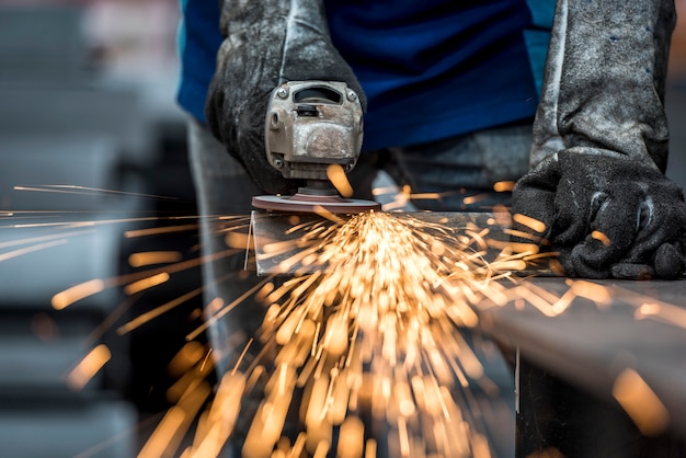 Sparks during working with steel in the factory