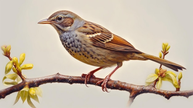 sparrow on the branch of forsythia passer montanus