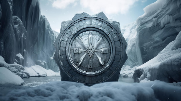 Spartan shield in glacier with lambda