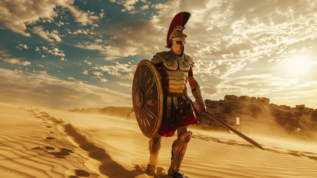 Spartan Warrior in Desert Landscape