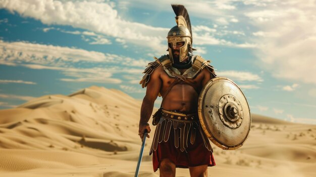 Spartan Warrior in Desert Landscape