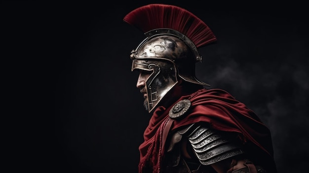 A spartan warrior with a red helmet on.