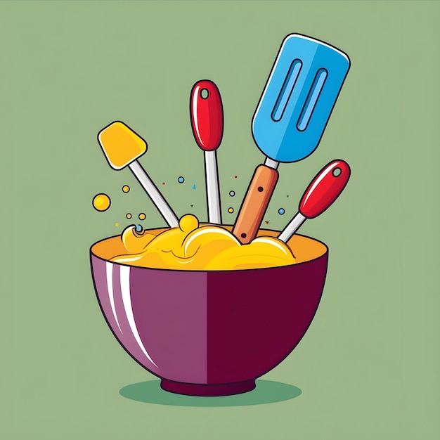 Spatula in a dining plate or bowl vector art illustration