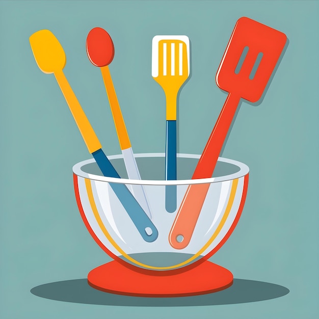 Spatula in a dining plate or bowl vector art illustration