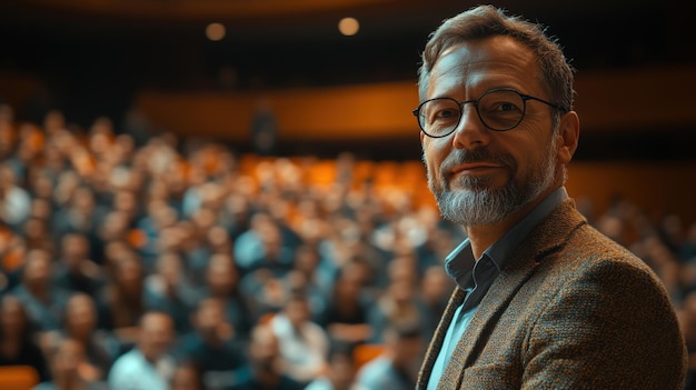 A speaker engaging an audience in a conference setting