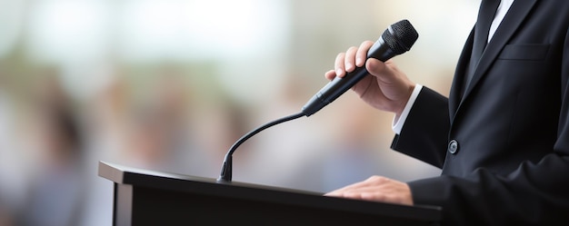 Photo a speaker presents at a podium