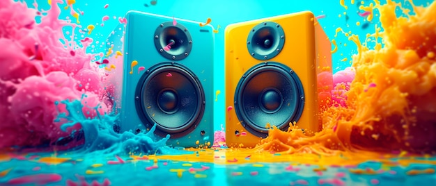 Speaker system for music in colorful background Sound and audio equipment