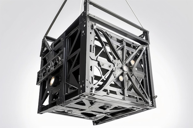 Photo speaker with spotlight on the truss system on the white background