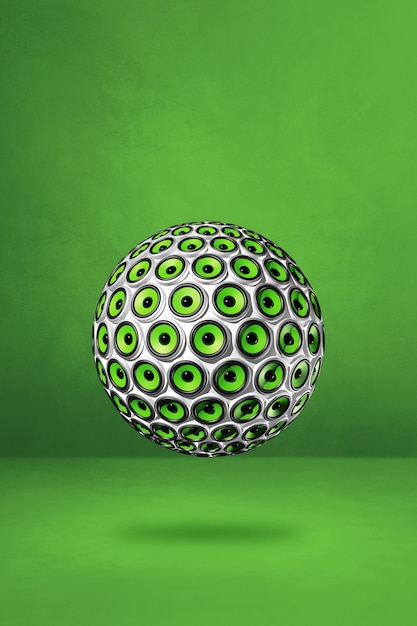 Speakers sphere isolated on a green studio background. 3D illustration