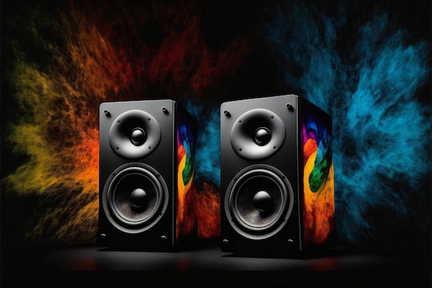 Speakers with free space between creative digital illustration painting