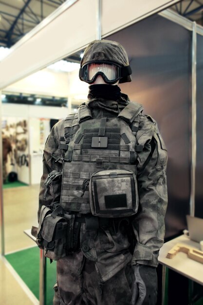 Special army uniform on mannequin at exhibition