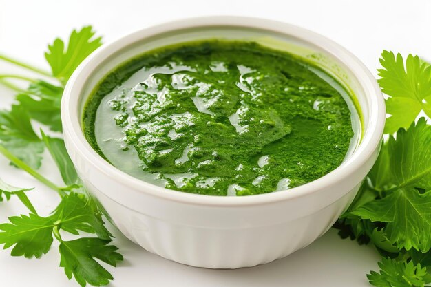 Photo special and delicious green chutney sauce with onion tomato mint coriander green chili lemon juice