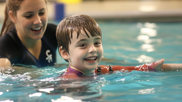 Photo special needs child thrives during swim instruction ai generated