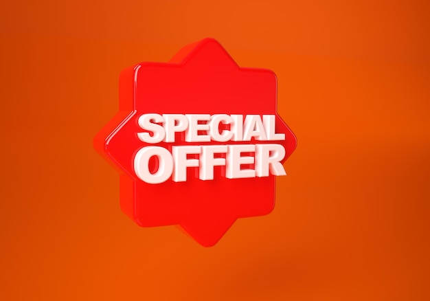 Special offer  3d text banner sales discount  3d render graphic red tag label isolated on red background