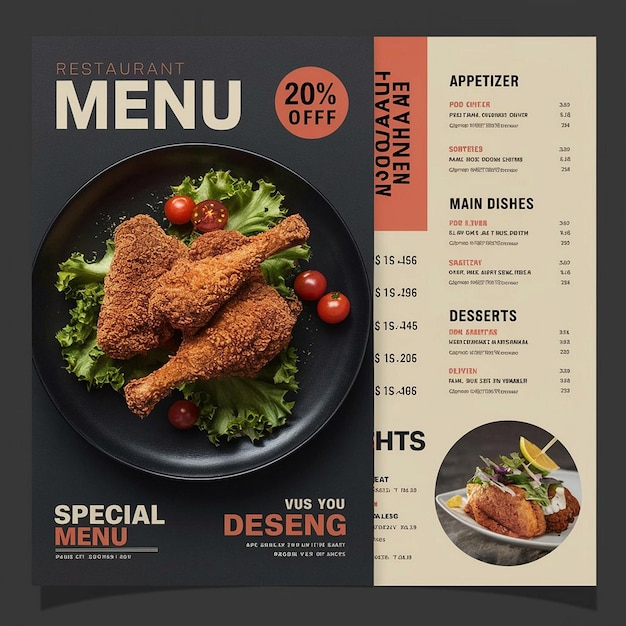 Special Promotions Bold and Appetizing Restaurant Menu Design with Crispy Fried Chicken Highlight