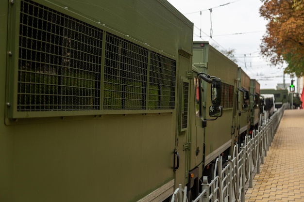 A special vehicle for transporting units of the National Guard and the police. Kyiv, Ukraine.