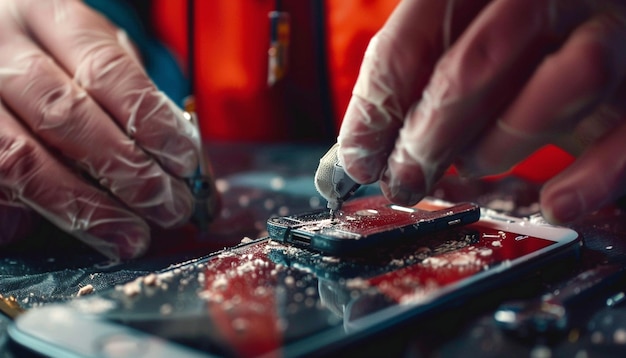 Photo a specialist repairing a smartphone