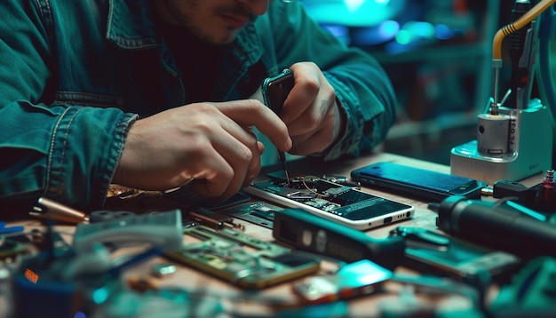 Photo a specialist repairing a smartphone