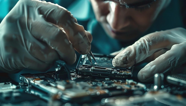 Photo a specialist repairing a smartphone