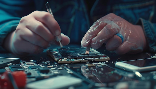 Photo a specialist repairing a smartphone