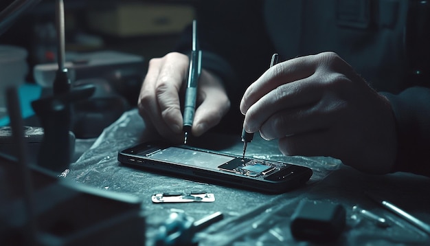 A specialist repairing a smartphone