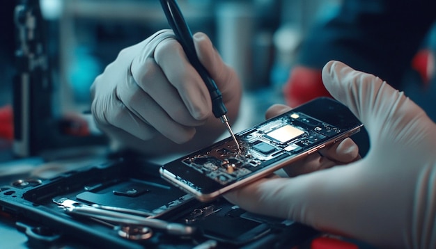 Photo a specialist repairing a smartphone