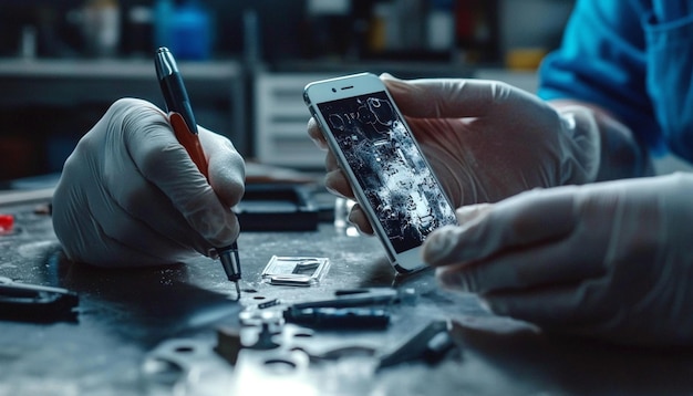 A specialist repairing a smartphone