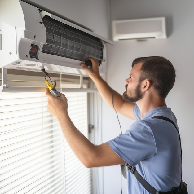 A specialist repairing split air conditioner