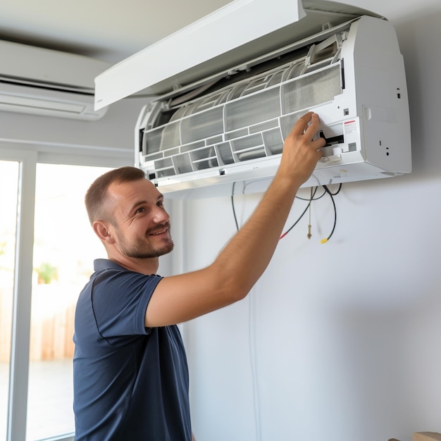 A specialist repairing split air conditioner