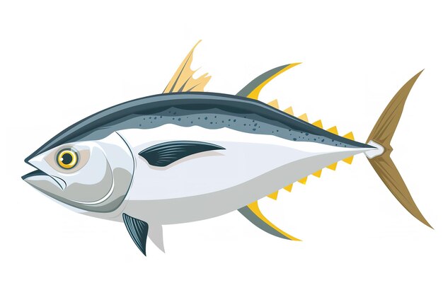 Photo species of fish used for commerce tuna with yellow fin isolated cartoon flat icon on white background in vector illustration generative ai