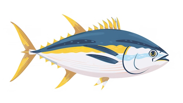 Photo species of fish used for commerce tuna with yellow fin isolated cartoon flat icon on white background in vector illustration generative ai