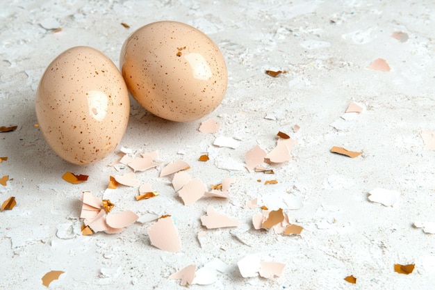 Photo speckled eggs on a white background