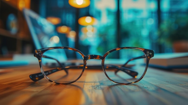 Spectacles on a Wooden Table