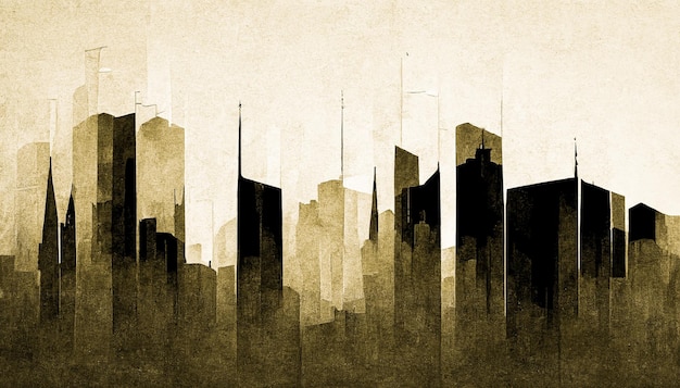 Spectacular abstract cityscape black and gold Digital art 3D illustration