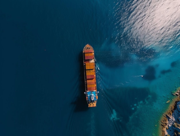 Spectacular Aerial View Colourful Container Tanker Ship at Piraeus Port Greece