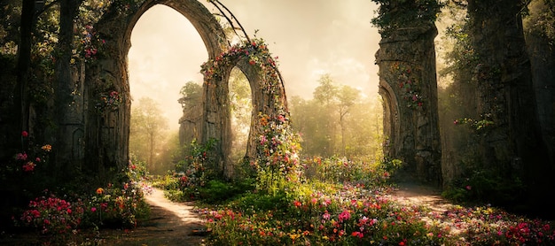 Spectacular archway in fantasy forest Digital art 3D illustration