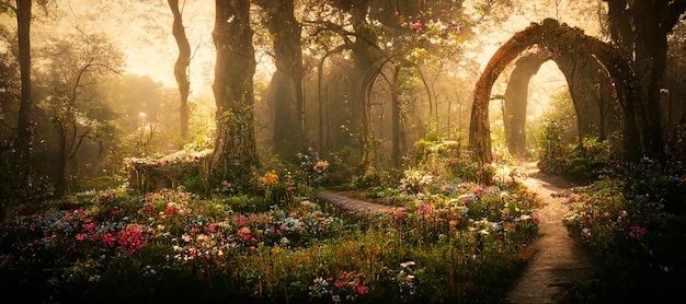 Spectacular archway in fantasy forest Digital art 3D illustration