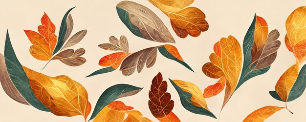 Spectacular autumnal digital art 3D illustration for diverse leaf shapes