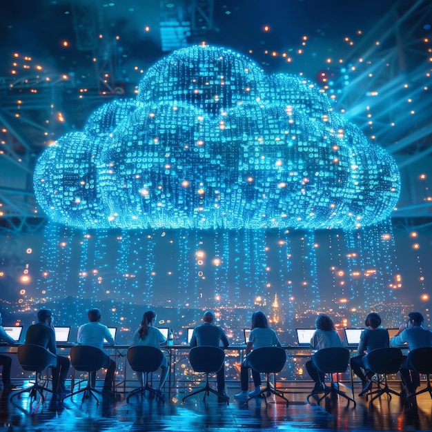 Photo spectacular cloud computing concept with diverse group of users