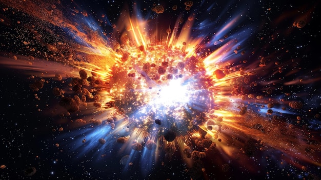 Photo spectacular cosmic explosion birth of a universe in vivid colors generative ai