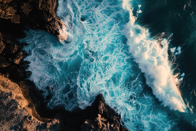 Photo spectacular drone photo of seascape at sunset